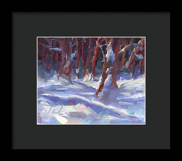 Snow Laden - winter snow covered trees - Framed Print