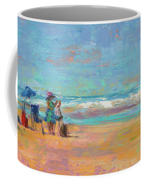 ceramic mug feathering some beach cannon beach landscape artwork by talya johnson