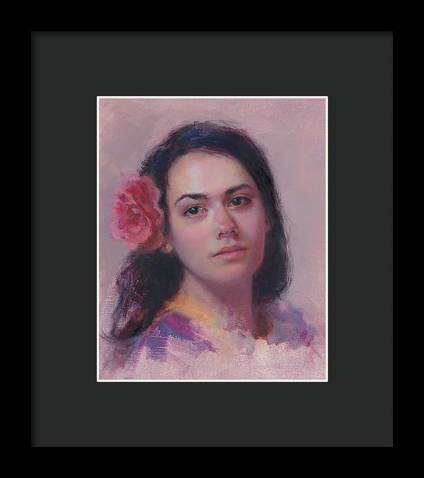 Spanish Rose - Impressionist Portrait Painting - Framed Print