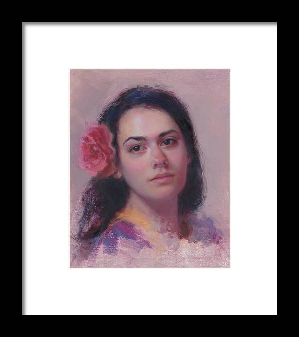Spanish Rose - Impressionist Portrait Painting - Framed Print