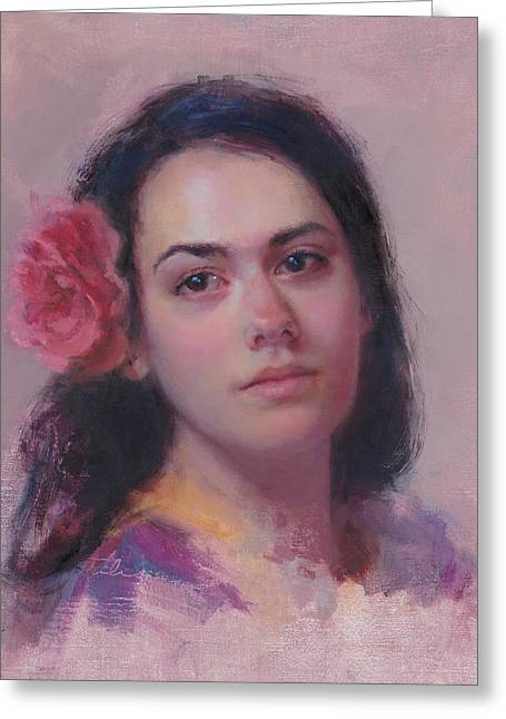 Spanish Rose - impressionist portrait painting - Greeting Card