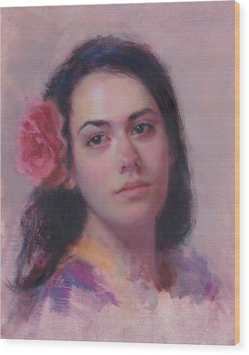 Spanish Rose - impressionist portrait painting - Wood Print