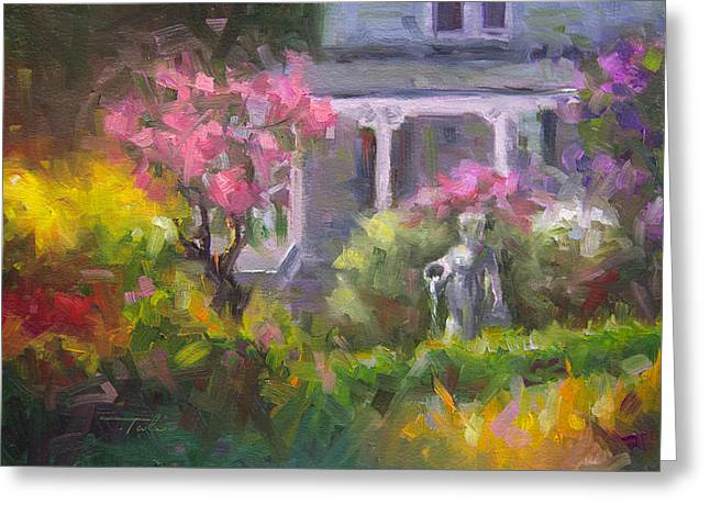 The Guardian - plein air lilac garden - Greeting Card