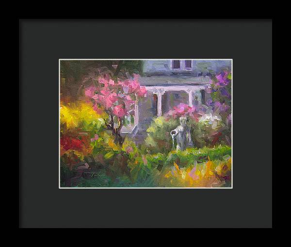 The Guardian - plein air lilac garden - Framed Print