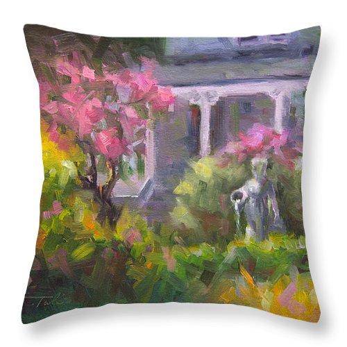 The Guardian - plein air lilac garden - Throw Pillow