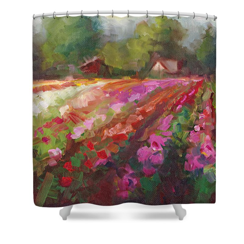 Trespassing Dahlia field landscape - Shower Curtain