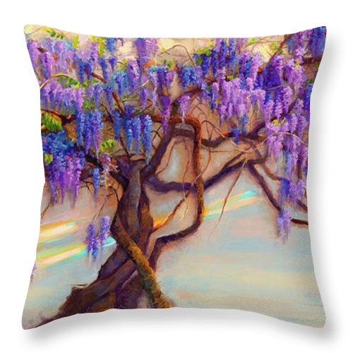 Wisteria Flow - impressionist floral landscape - Throw Pillow