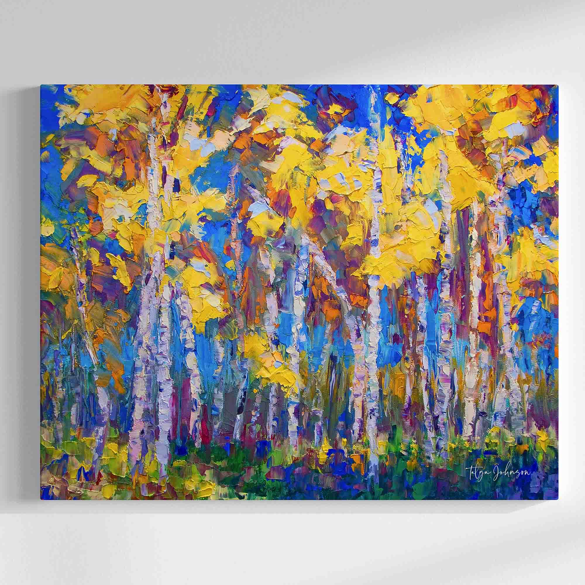 Watercolor painting, trees wall art, birches art, autumn painting, fall wal buy art, yellown art