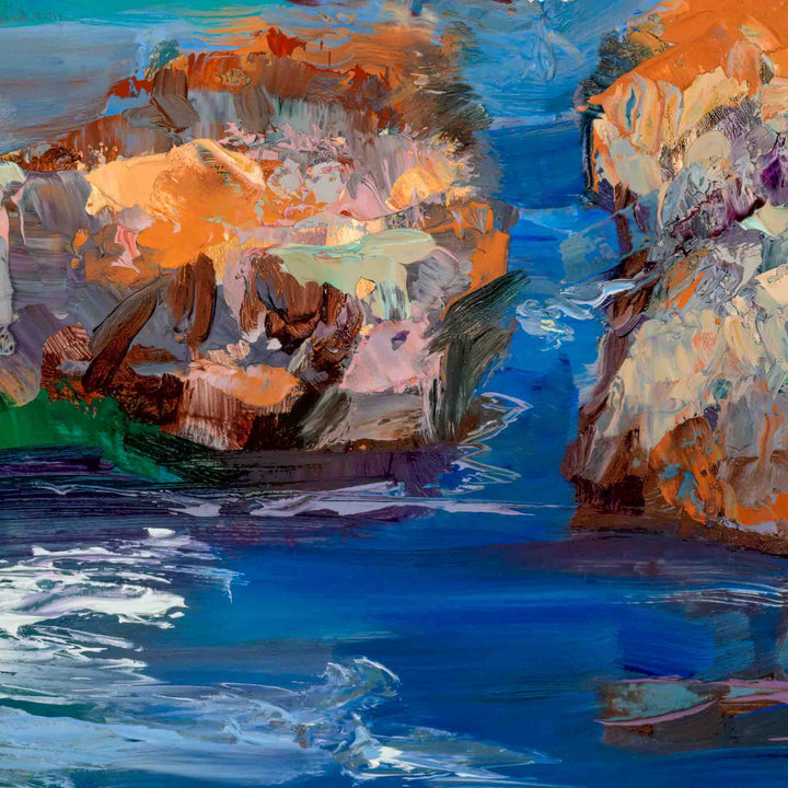 Detail of painted rocks of Impressionist Oil Painting of Big Sur by Talya Johnson