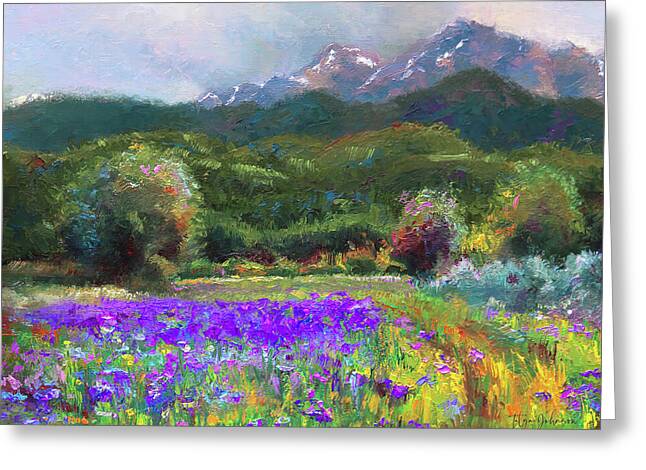 Blank Greeting Card of Alaska Iris Flower Landscape Painting PTN
