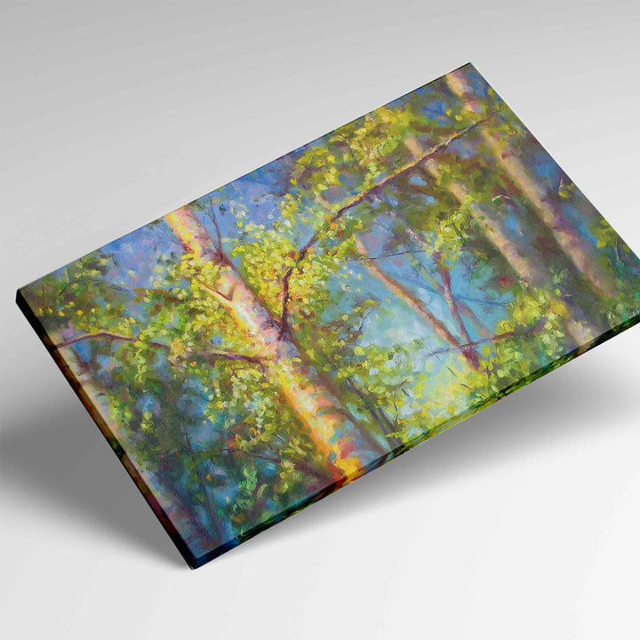 Colorful gallery wrap canvas print giclee painting of trees on a white background