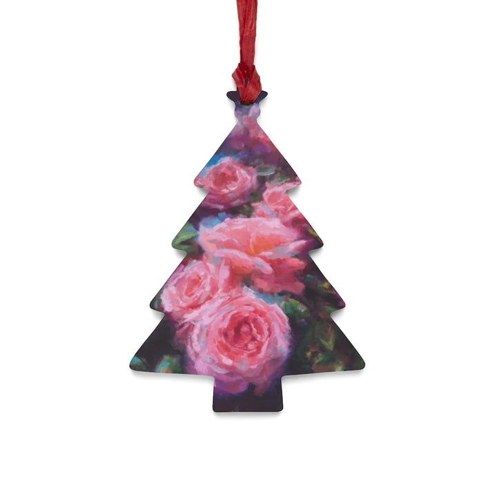 Out of Dust - pink roses - Wooden Christmas Tree Ornaments