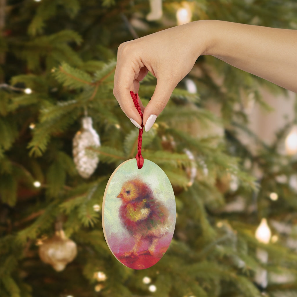 Impressionist Chick - Wooden Oval Christmas Ornament by Talya Johnson
