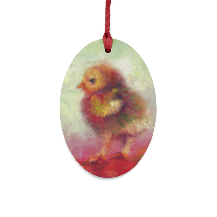 Impressionist Chick - Wooden Oval Christmas Ornament by Talya Johnson