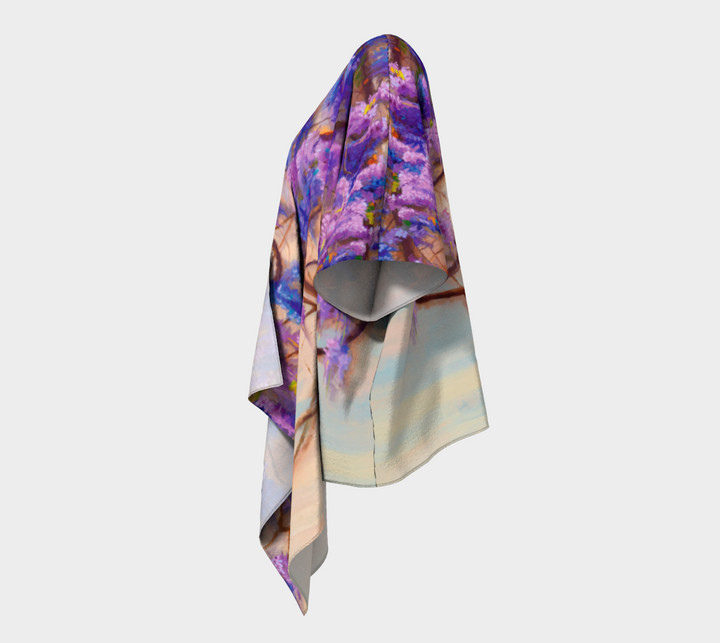 mockup of Wisteria Floral Draped Kimono Shawl Lightweight Ruana Cover Up Loungewear in Silk or Chiffon | Boho Aesthetic