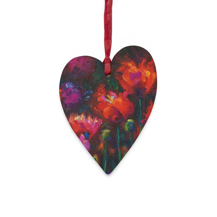 Up from the Ashes - Red Poppies - Wooden heart Christmas Ornament by talya johnson