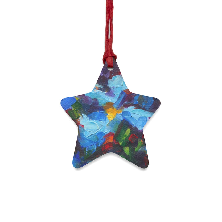 Nature's Palette - blue poppy painting - Wooden star Christmas Ornaments by Talya Johnson