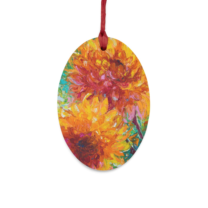 Passion - Orange Dahlias - Wooden Oval Christmas Ornaments by Talya Johnson