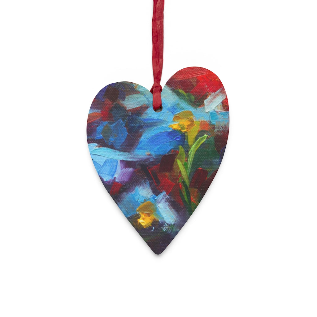 Nature's Palette - blue poppy painting - Wooden heart Christmas Ornaments by Talya Johnson