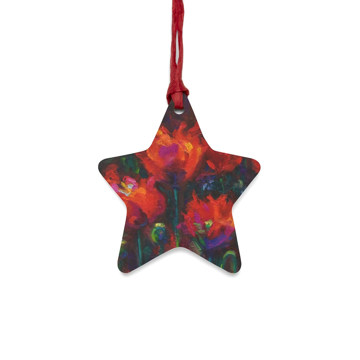 Up from the Ashes - Red Poppies - Wooden star Christmas Ornament by talya johnson
