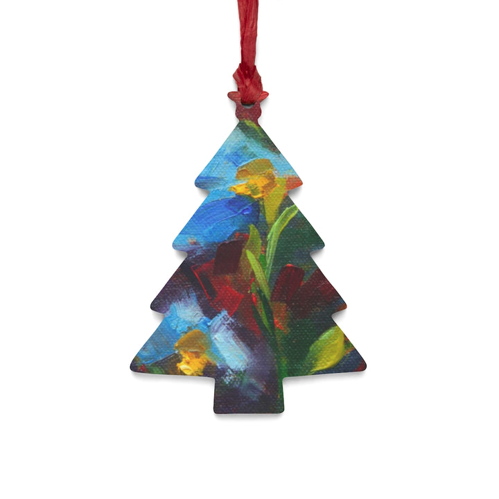 Nature's Palette - blue poppy painting - Wooden pine tree Christmas Ornaments by Talya Johnson