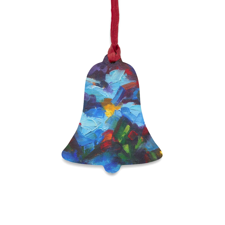 Nature's Palette - blue poppy painting - Wooden bell Christmas Ornaments by Talya Johnson