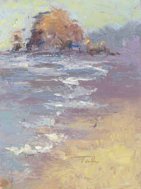 Original palette knife oil painting featuring Haystack Rock in Cannon Beach Oregon by Talya Johnson.