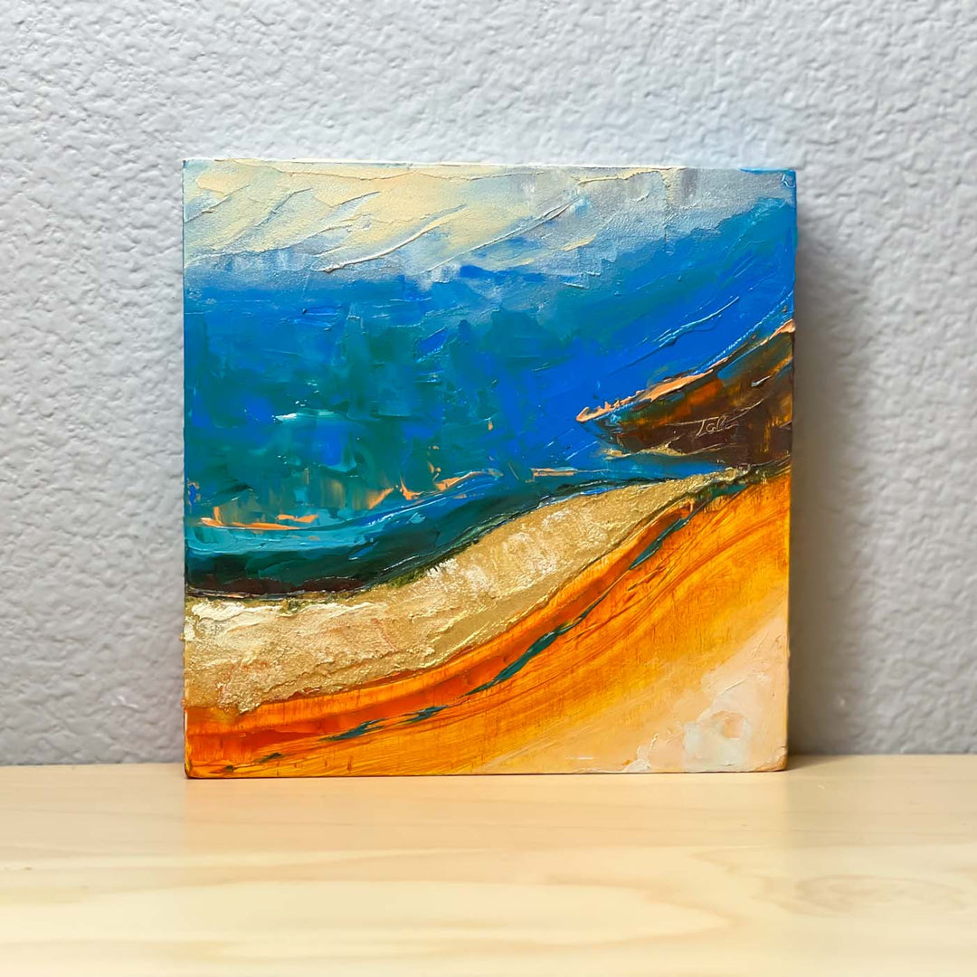 River Shore Original Miniature Painting Abstract Landscape Oil Textured with Palette Knife Inspired by Columbia River in context