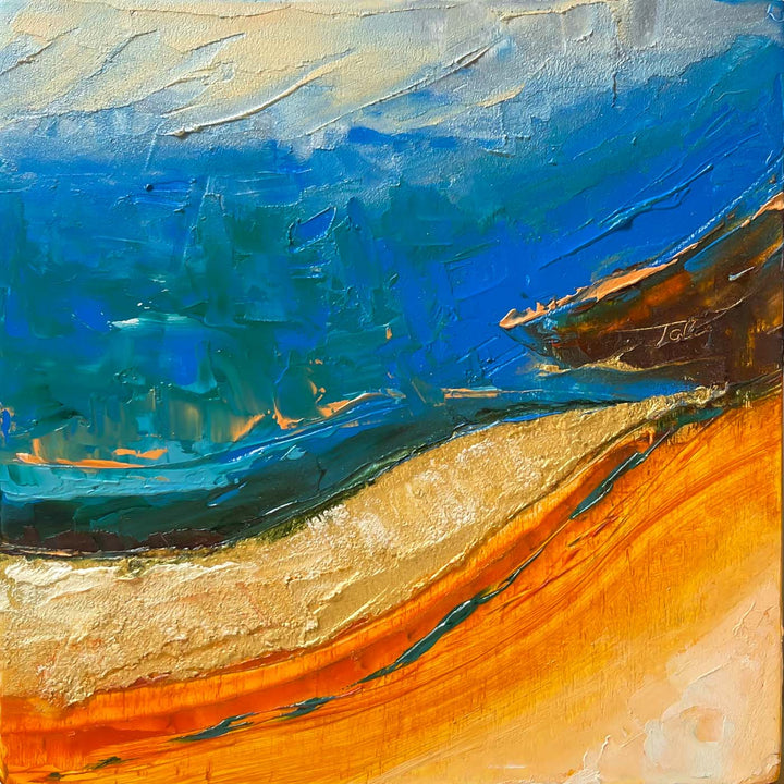 River Shore Original Miniature Painting Abstract Landscape Oil Textured with Palette Knife Inspired by Columbia River 