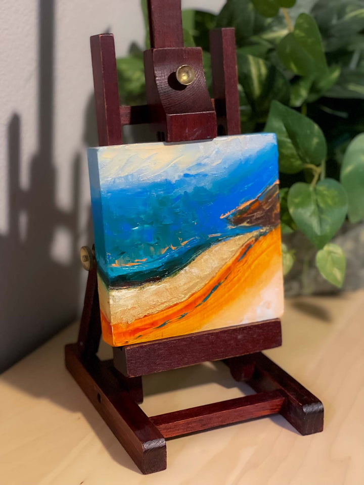 River Shore Original Miniature Painting Abstract Landscape Oil Textured with Palette Knife Inspired by Columbia River on easel