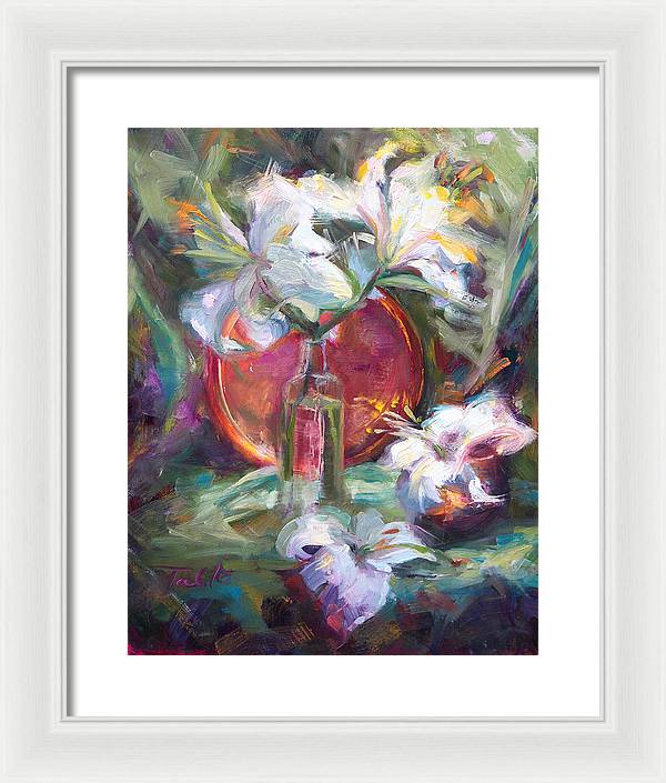 Be Still - Casablanca Lilies with Copper - Framed Print