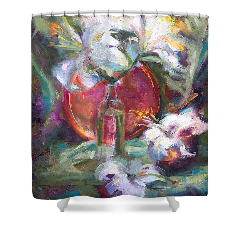 Be Still - Casablanca Lilies with Copper - Shower Curtain