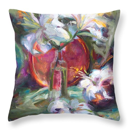 Be Still - Casablanca Lilies with Copper - Throw Pillow
