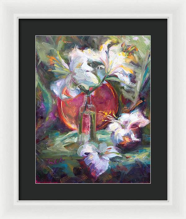 Be Still - Casablanca Lilies with Copper - Framed Print