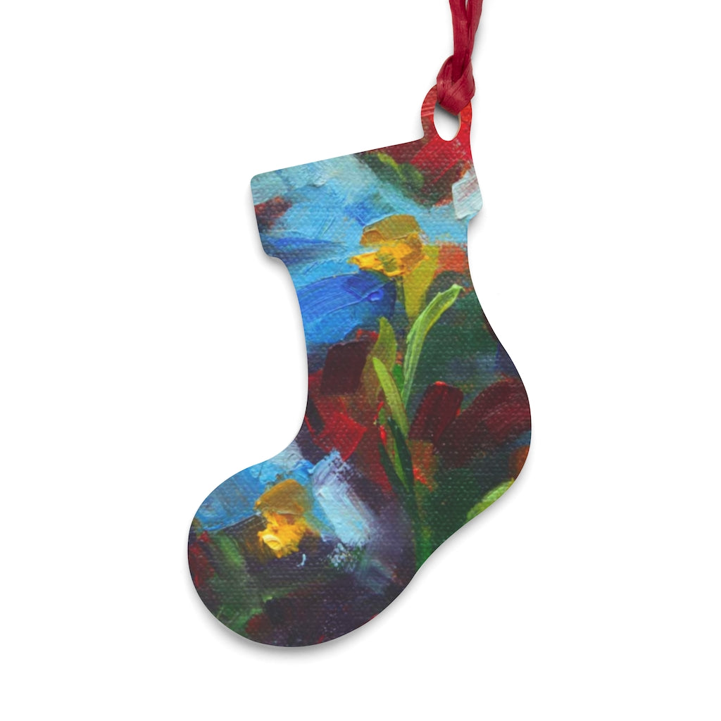 Nature's Palette - blue poppy painting - Wooden stocking Christmas Ornaments by Talya Johnson