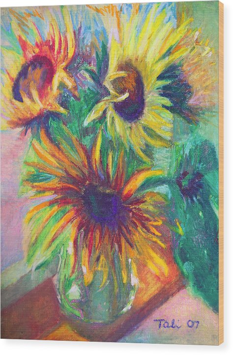 Brandy's Sunflowers - still life on windowsill - Wood Print