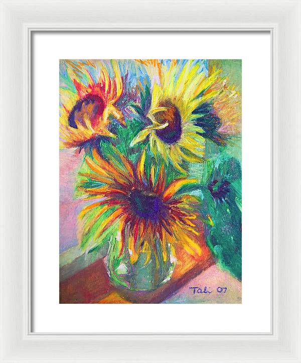 Brandy's Sunflowers - still life on windowsill - Framed Print