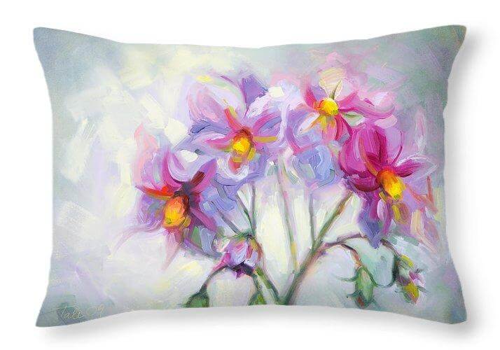buried Treasure Throw Pillow featuring impressionist floral painting of pink flowers by talya johnson