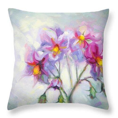 Buried Treasure Throw Pillow featuring impressionist floral painting of pink flowers by talya johnson