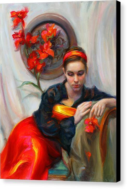 Common Threads - Divine Feminine in silk red dress - Canvas Print