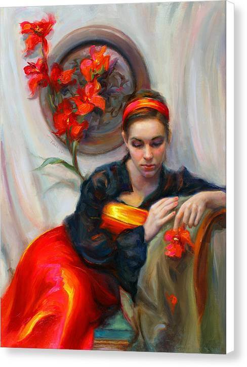 Common Threads - Divine Feminine in silk red dress - Canvas Print