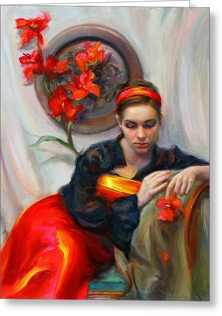 Common Threads - Divine Feminine in silk red dress - Greeting Card