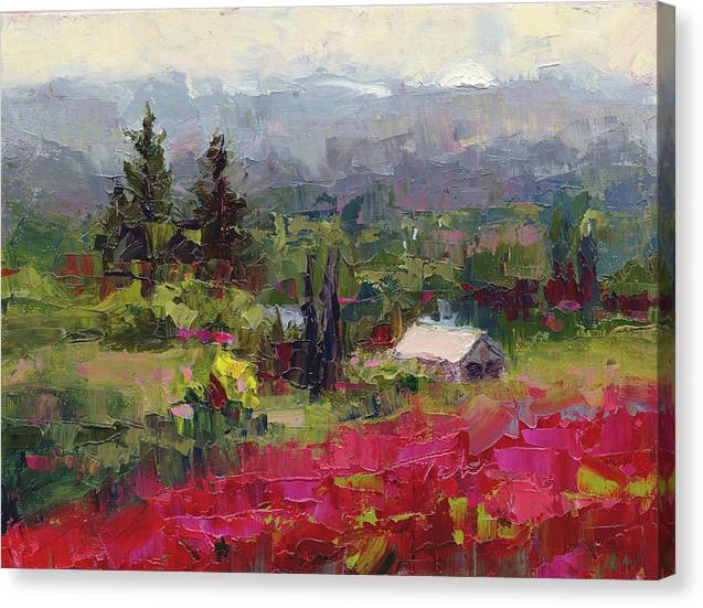 Crimson Hillside - plein air palette knife painting - Canvas Print