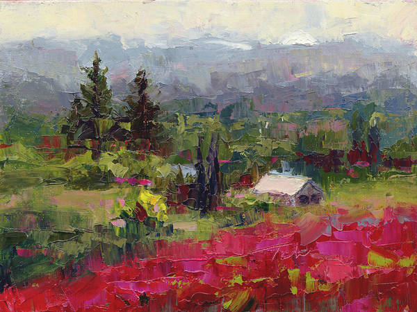 Crimson Hillside - plein air palette knife painting - Art Print