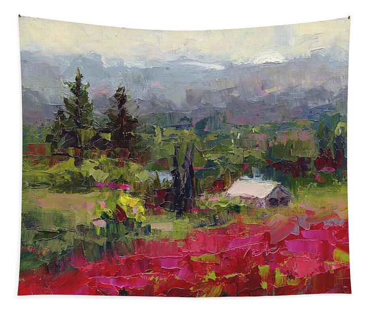 Crimson Hillside - plein air palette knife painting - Tapestry