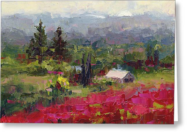 Crimson Hillside - plein air palette knife painting - Greeting Card