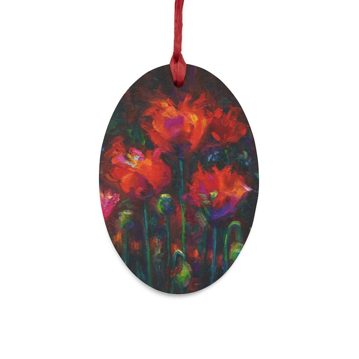 Up from the Ashes - Red Poppies - Wooden oval Christmas Ornament by talya johnson