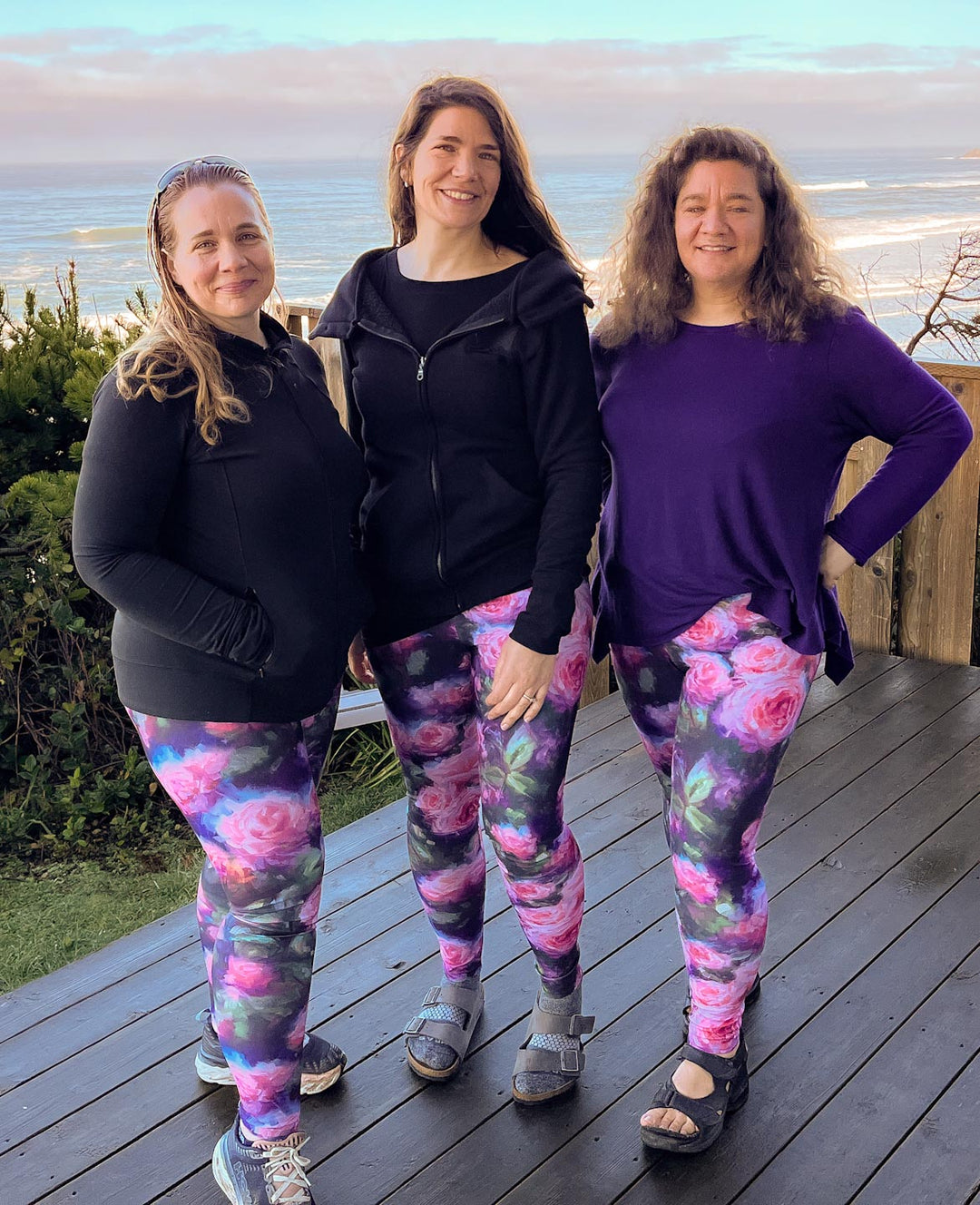 photo of women wearing Compression Leggings XS to XXL Plus sizes in floral pattern