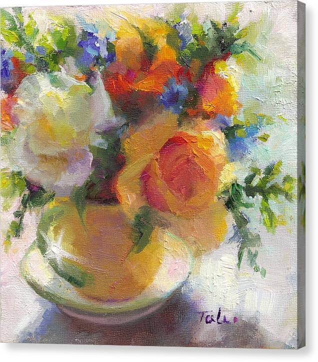 Fresh - Roses in teacup - Canvas Print