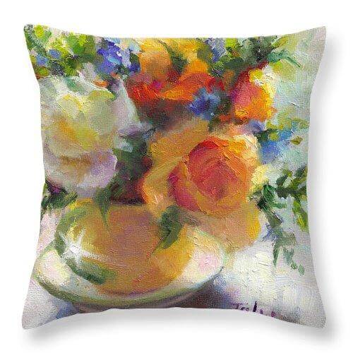 Fresh - Roses in teacup - Throw Pillow